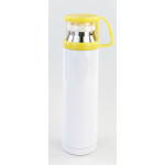Термос для сублимации, металл белый 500 мл  прозрачная крышка-чашка Желтая