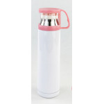 Термос для сублимации, металл белый 500 мл  прозрачная крышка-чашка Розовая