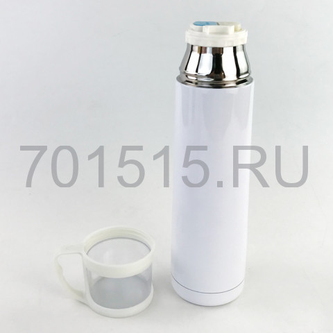Термос для сублимации, металл белый 500 мл  прозрачная крышка-чашка Белая